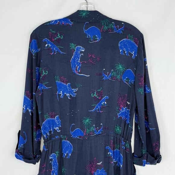 ModCloth Blue Dinosaur Print Button Front Short Romper Size Medium - Picture 4 of 15